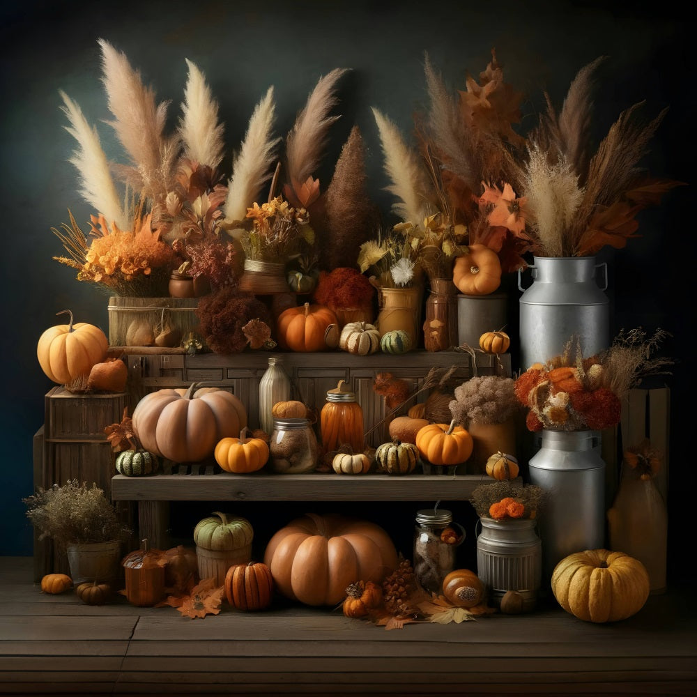 Rustic Autumn Harvest Pumpkin Floral Backdrop UK RR7-270