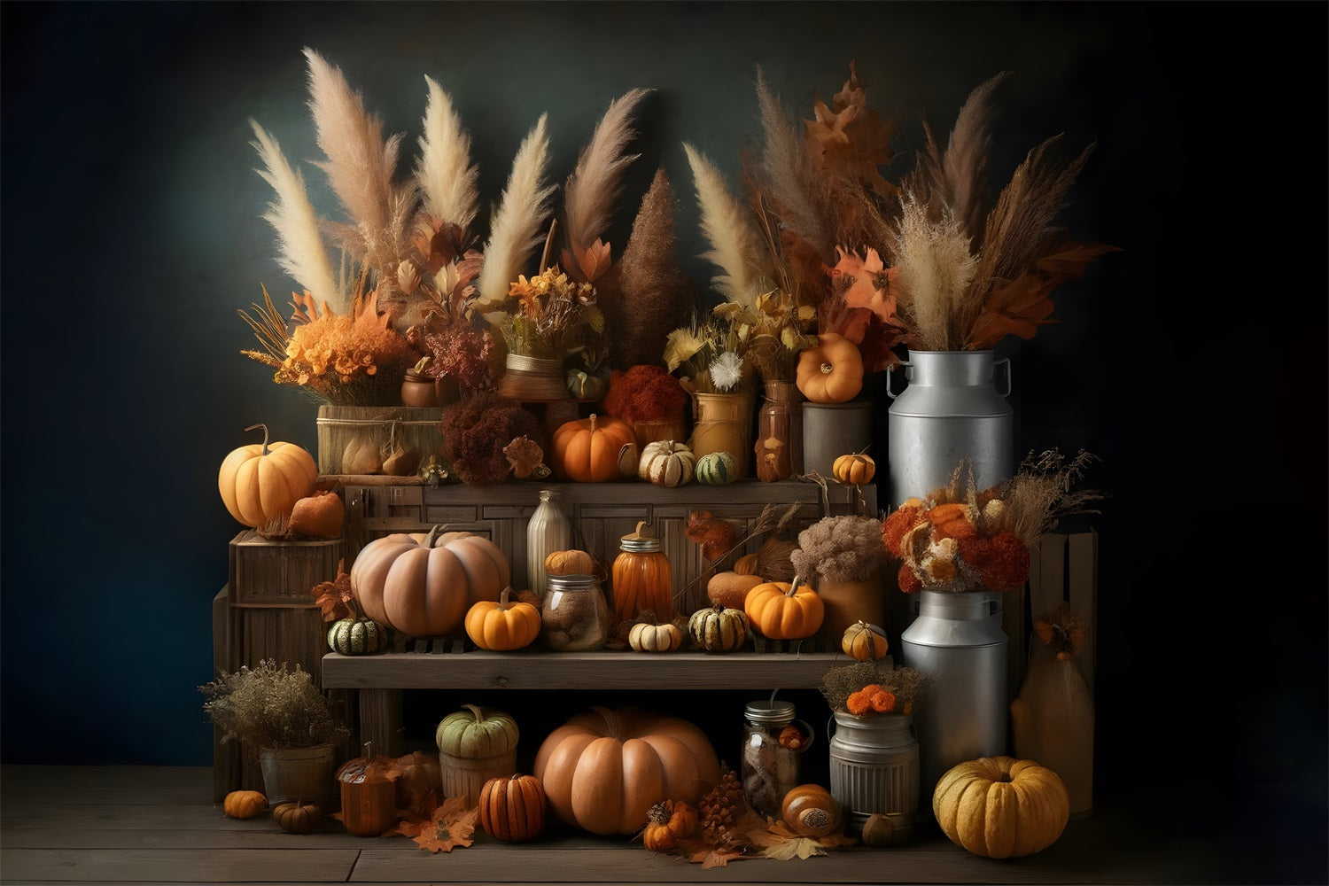 Rustic Autumn Harvest Pumpkin Floral Backdrop UK RR7-270