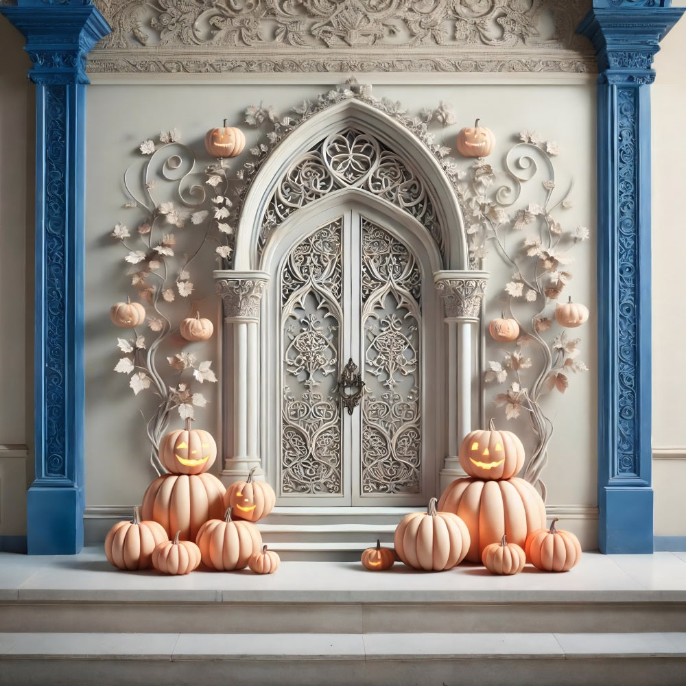 Halloween Pumpkin White Gothic Archway Backdrop UK RR7-272