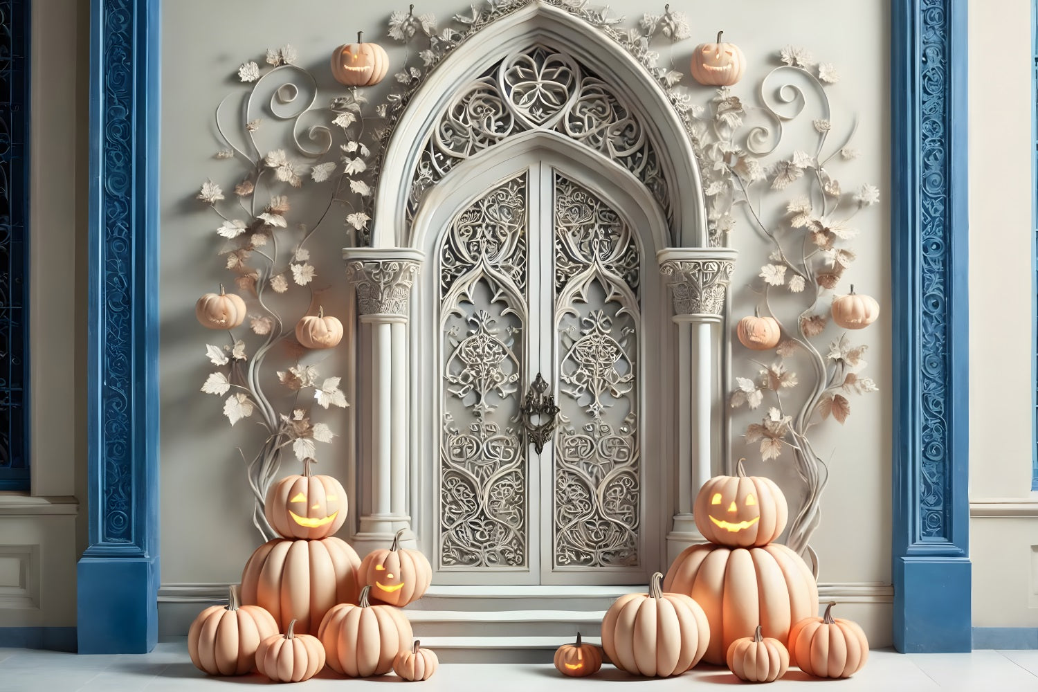 Halloween Pumpkin White Gothic Archway Backdrop UK RR7-272