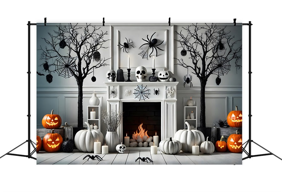 Halloween Pumpkin Lanterns Spider Fireplace Backdrop UK RR7-274