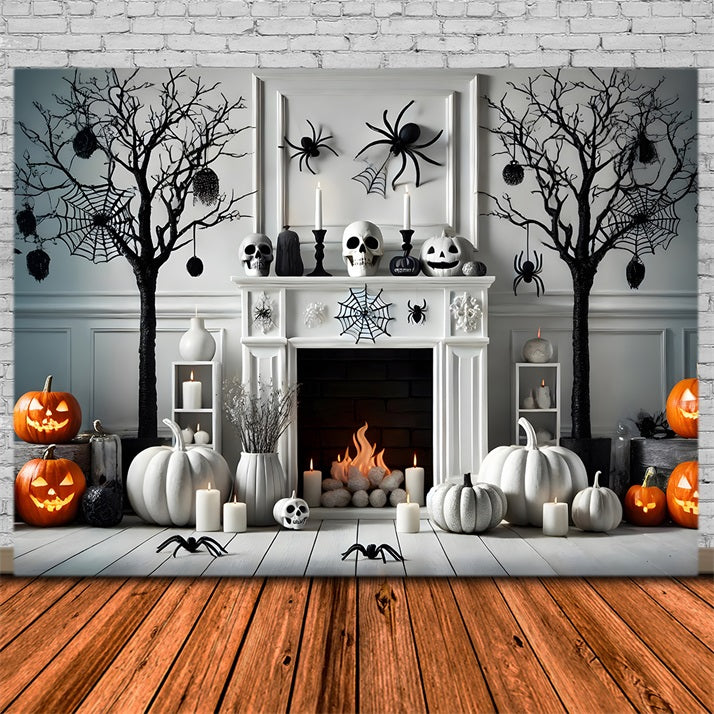 Halloween Pumpkin Lanterns Spider Fireplace Backdrop UK RR7-274