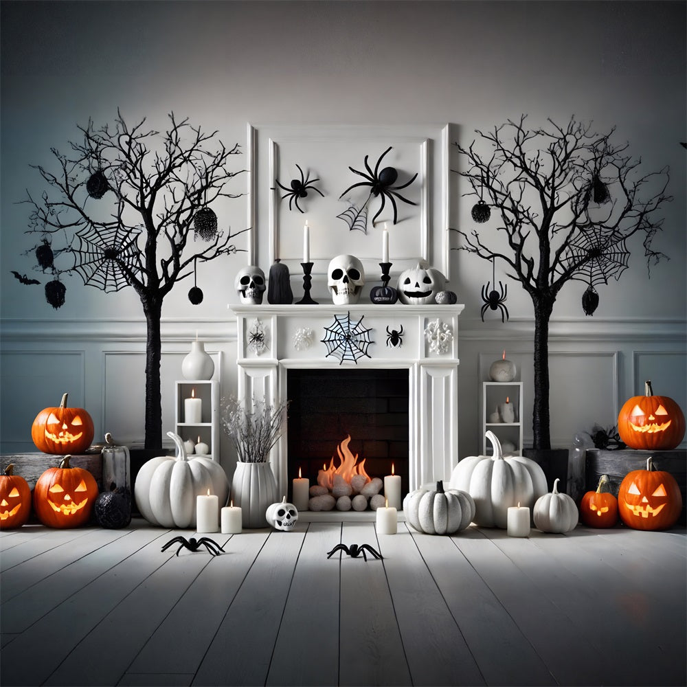 Halloween Pumpkin Lanterns Spider Fireplace Backdrop UK RR7-274