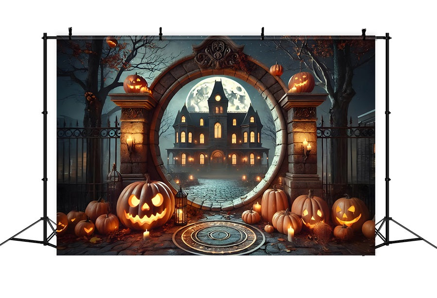 Halloween Pumpkin Haunted Mansion Archway Backdrop UK RR7-275