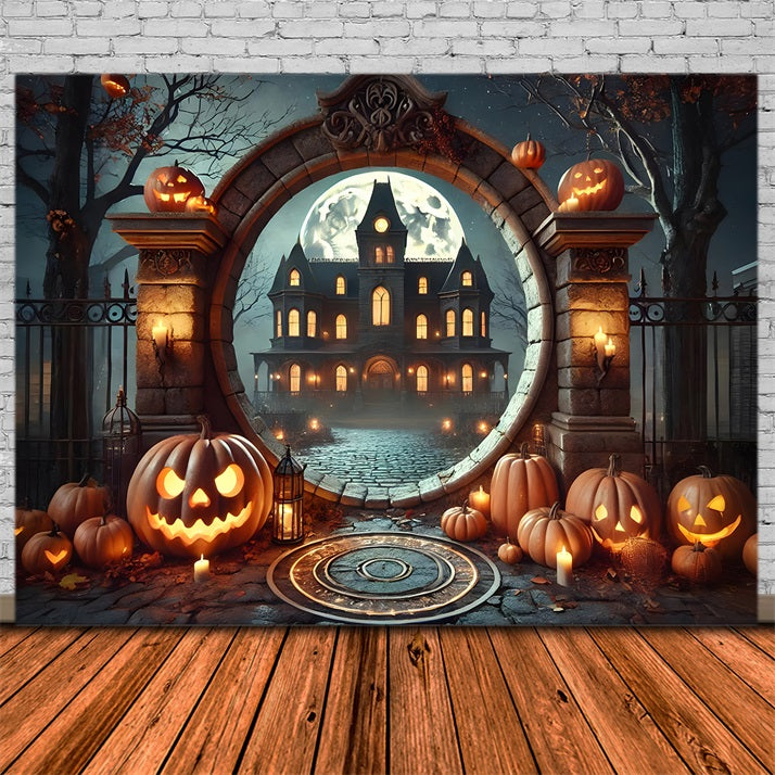 Halloween Pumpkin Haunted Mansion Archway Backdrop UK RR7-275