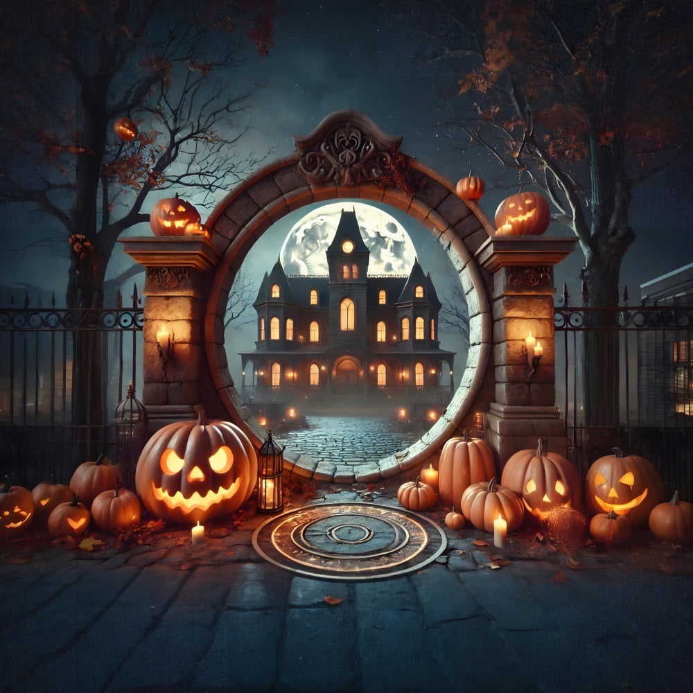 Halloween Pumpkin Haunted Mansion Archway Backdrop UK RR7-275