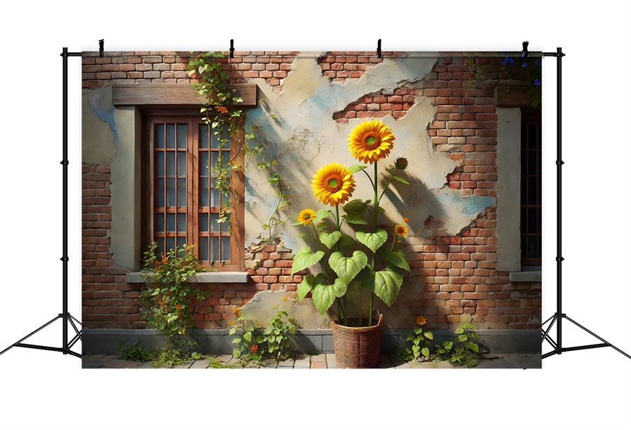 Sunflower Ivy Rustic Brick Wall Backdrop UK RR7-276