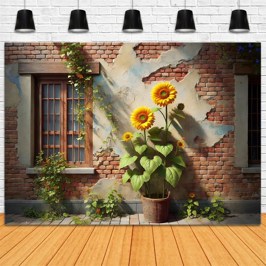 Sunflower Ivy Rustic Brick Wall Backdrop UK RR7-276