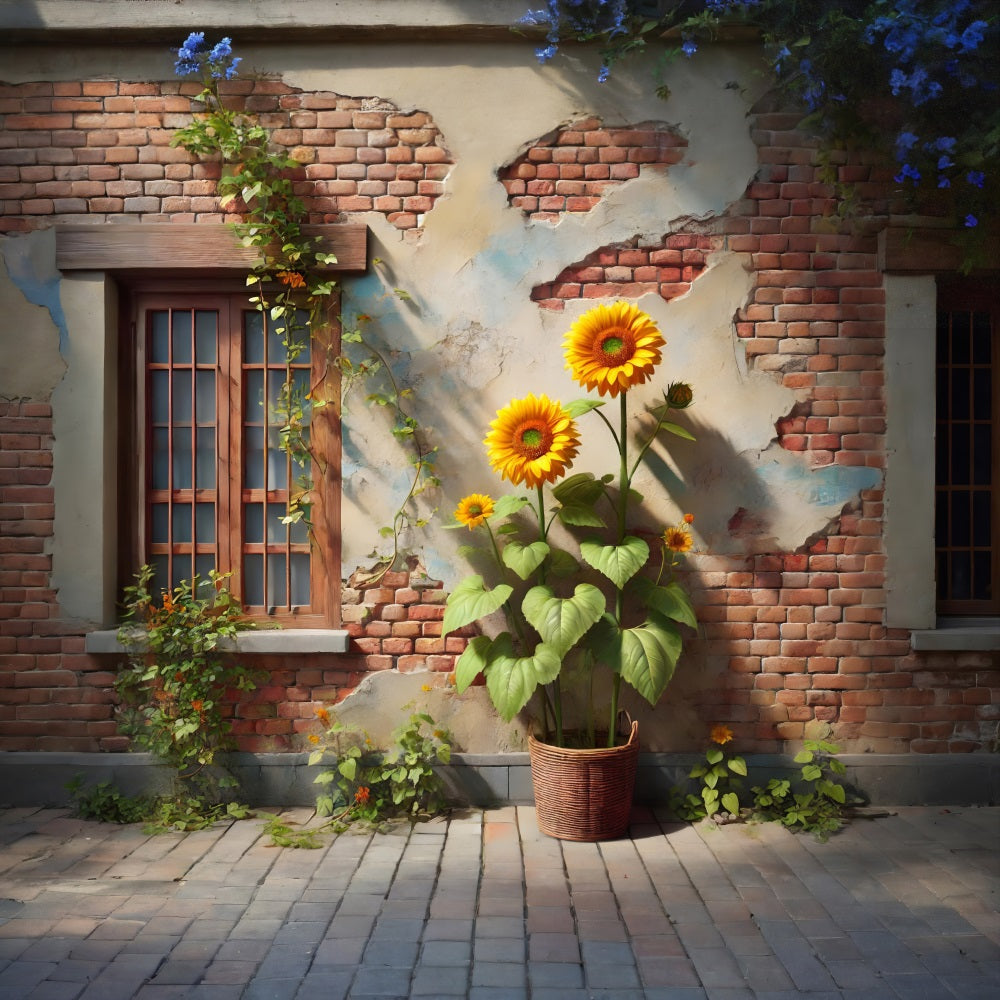 Sunflower Ivy Rustic Brick Wall Backdrop UK RR7-276