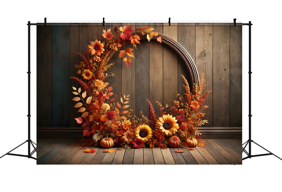 Autumn Floral Arch Pumpkin Wooden Backdrop UK RR7-279