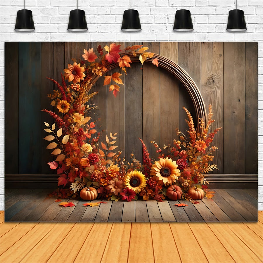 Autumn Floral Arch Pumpkin Wooden Backdrop UK RR7-279