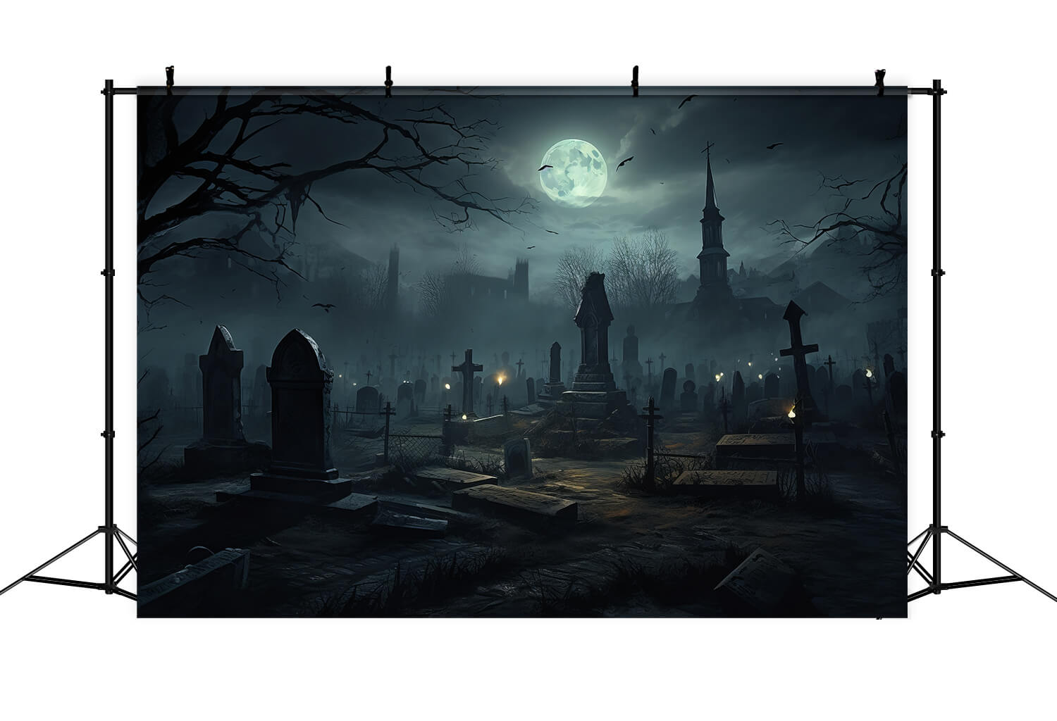 Halloween Spooky Graveyard Night Backdrop UK RR7-28