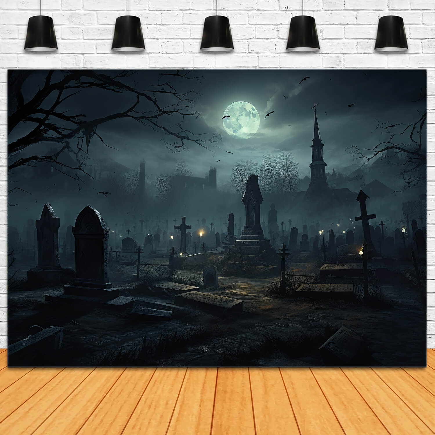 Halloween Spooky Graveyard Night Backdrop UK RR7-28