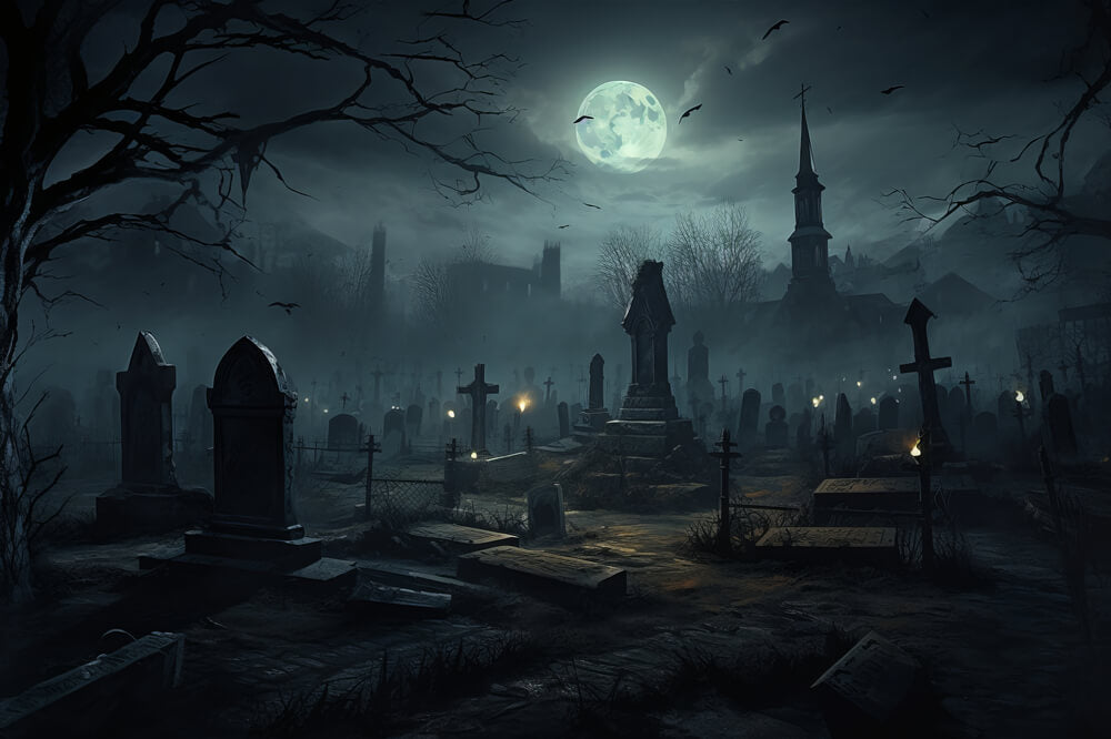 Halloween Spooky Graveyard Night Backdrop UK RR7-28