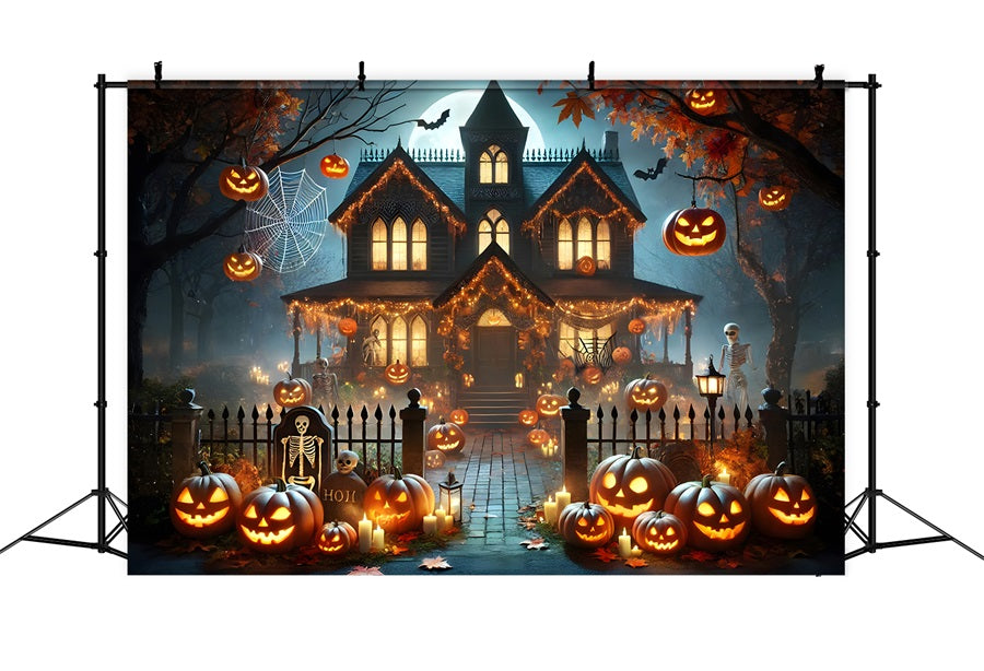 Halloween Pumpkin Lanterns Haunted House Backdrop UK RR7-281