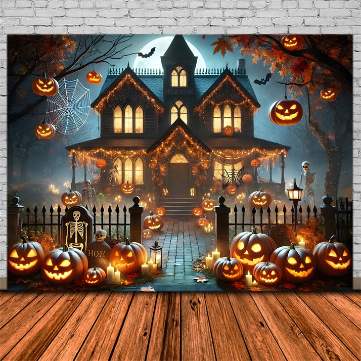 Halloween Pumpkin Lanterns Haunted House Backdrop UK RR7-281