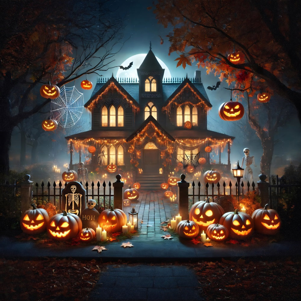 Halloween Pumpkin Lanterns Haunted House Backdrop UK RR7-281