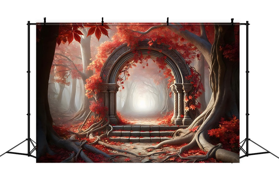 Enchanted Autumn Forest Stone Archway Backdrop UK RR7-283