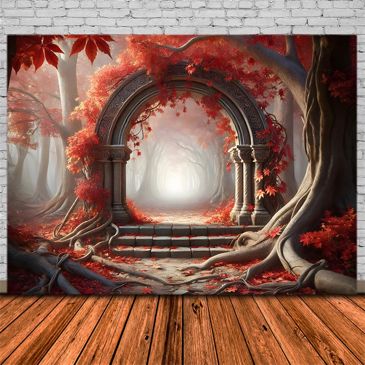 Enchanted Autumn Forest Stone Archway Backdrop UK RR7-283