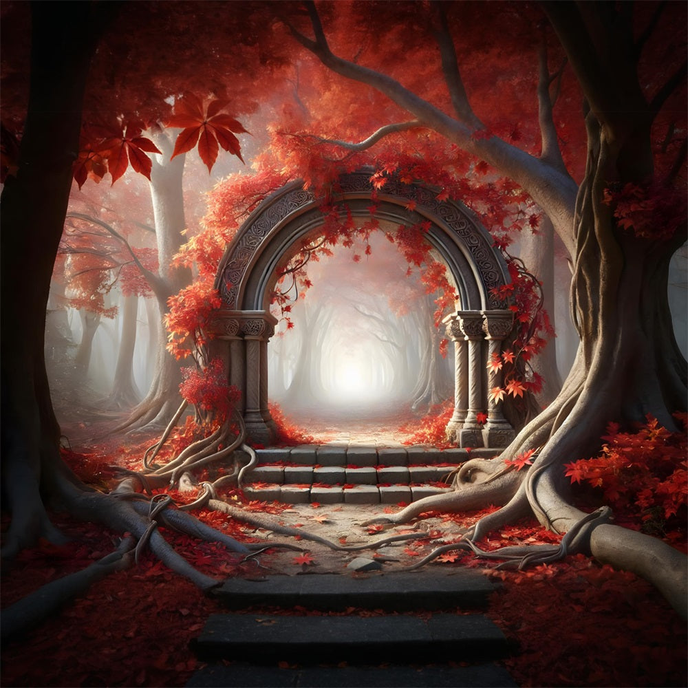 Enchanted Autumn Forest Stone Archway Backdrop UK RR7-283