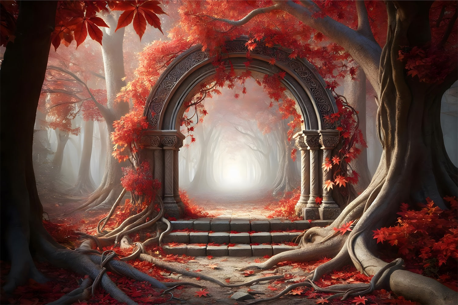 Enchanted Autumn Forest Stone Archway Backdrop UK RR7-283