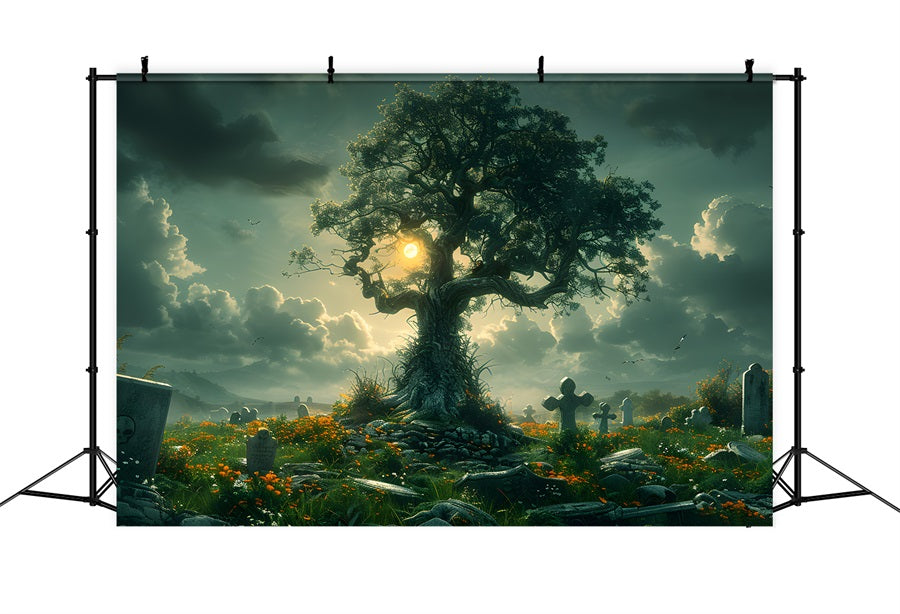 Halloween Enchanted Graveyard Tree Backdrop UK RR7-286