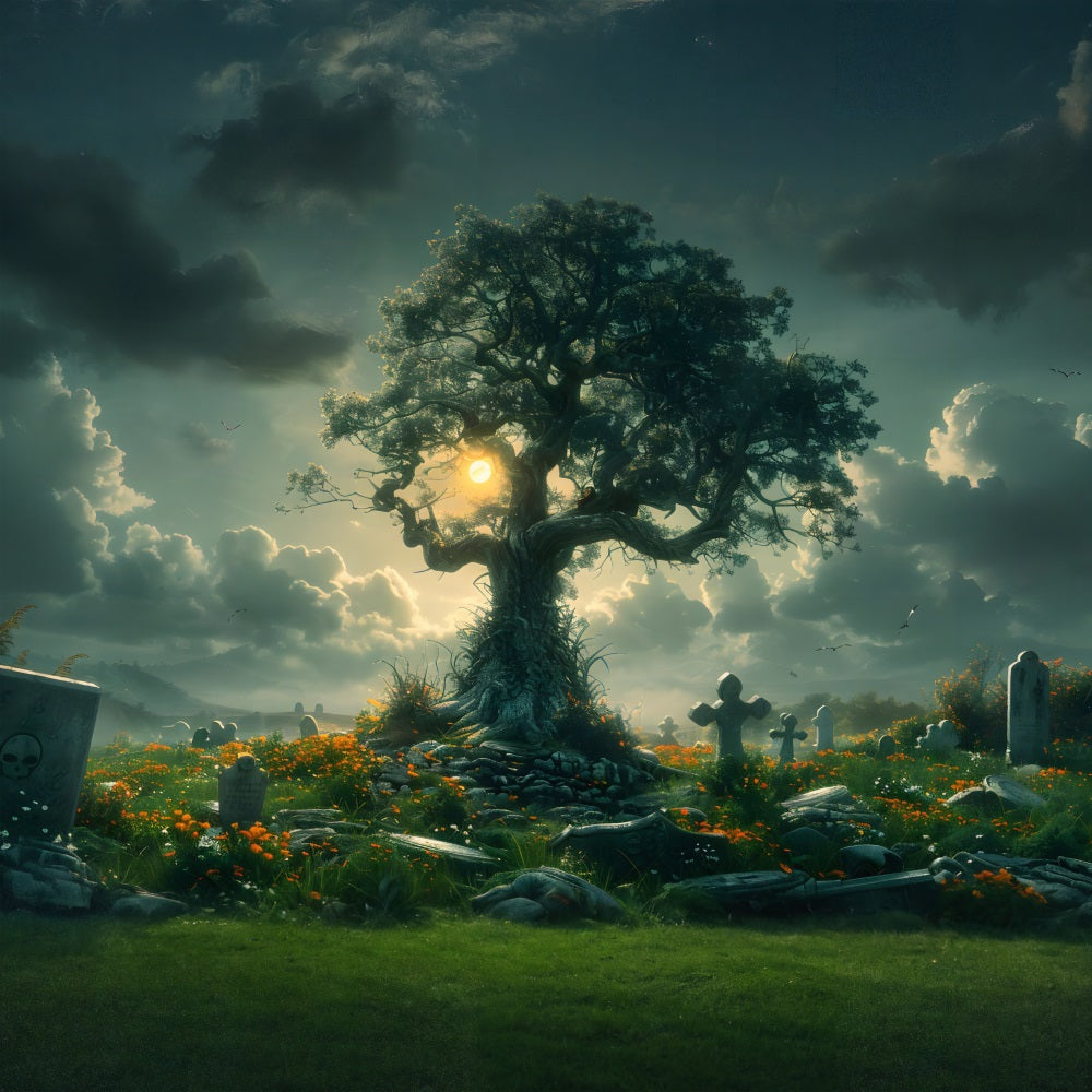 Halloween Enchanted Graveyard Tree Backdrop UK RR7-286