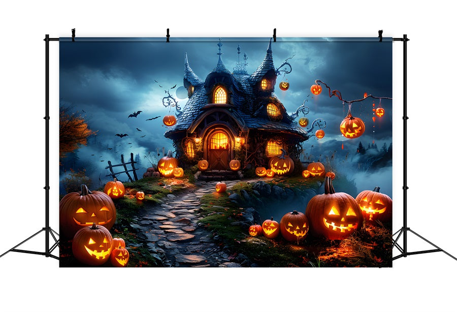 Halloween Pumpkin Lanterns Cottage Backdrop UK RR7-287