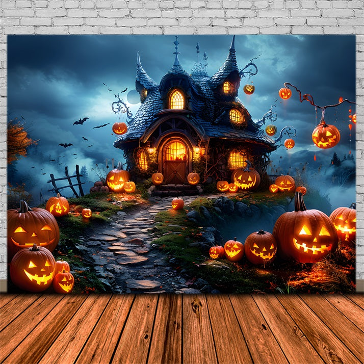 Halloween Pumpkin Lanterns Cottage Backdrop UK RR7-287