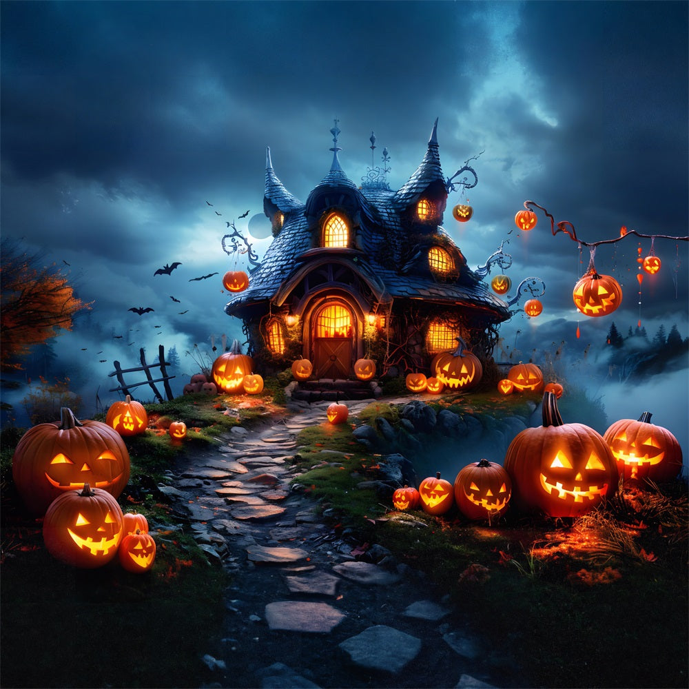 Halloween Pumpkin Lanterns Cottage Backdrop UK RR7-287