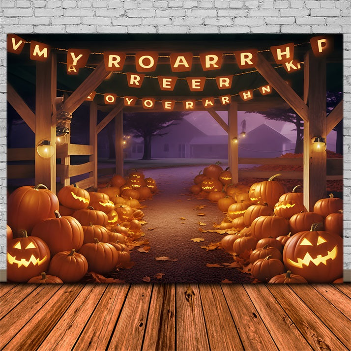 Halloween Pumpkin Festive Barn Pathway Backdrop UK RR7-288