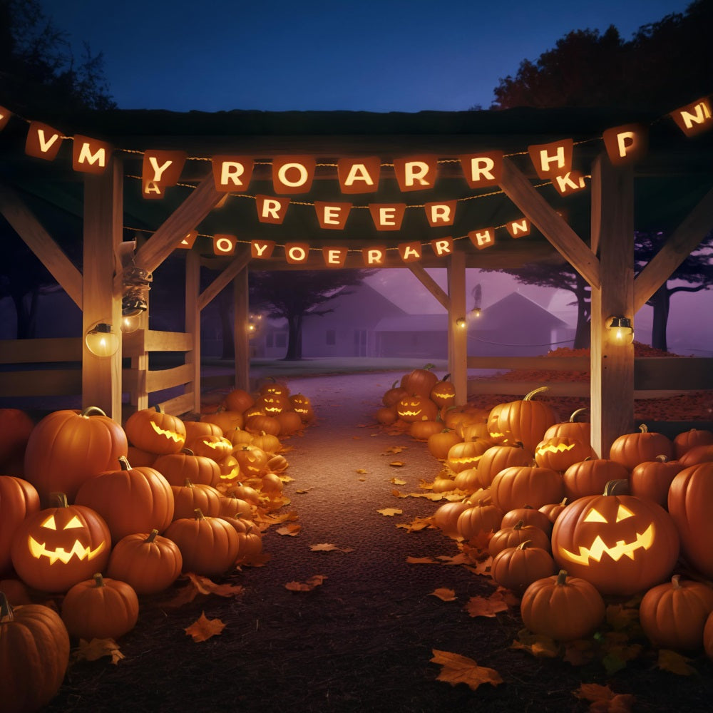 Halloween Pumpkin Festive Barn Pathway Backdrop UK RR7-288