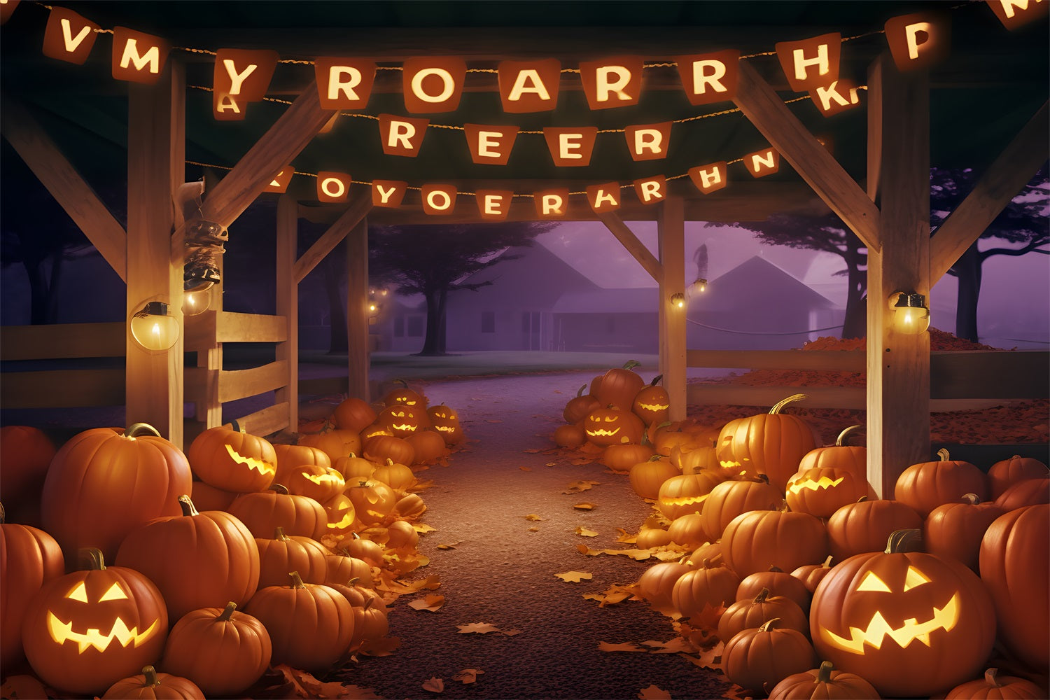 Halloween Pumpkin Festive Barn Pathway Backdrop UK RR7-288