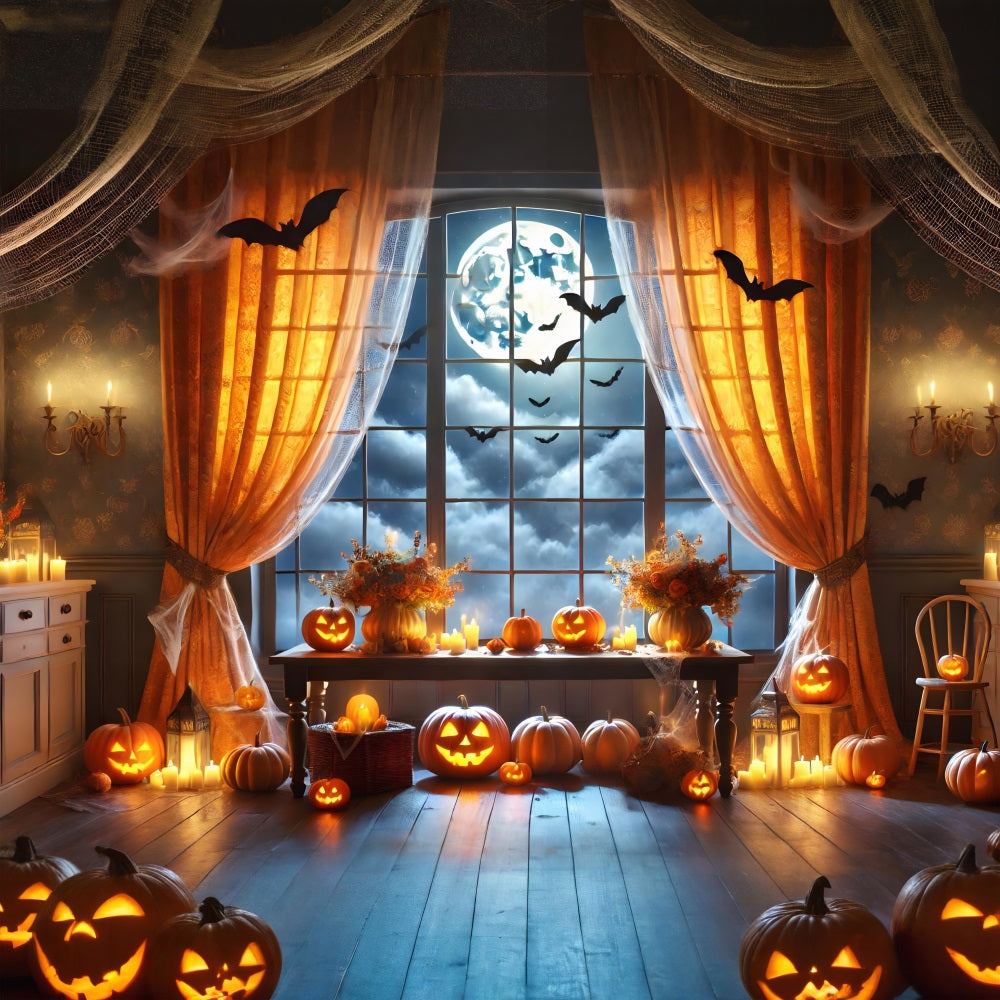 Halloween Pumpkin Full Moon Window Backdrop UK RR7-292