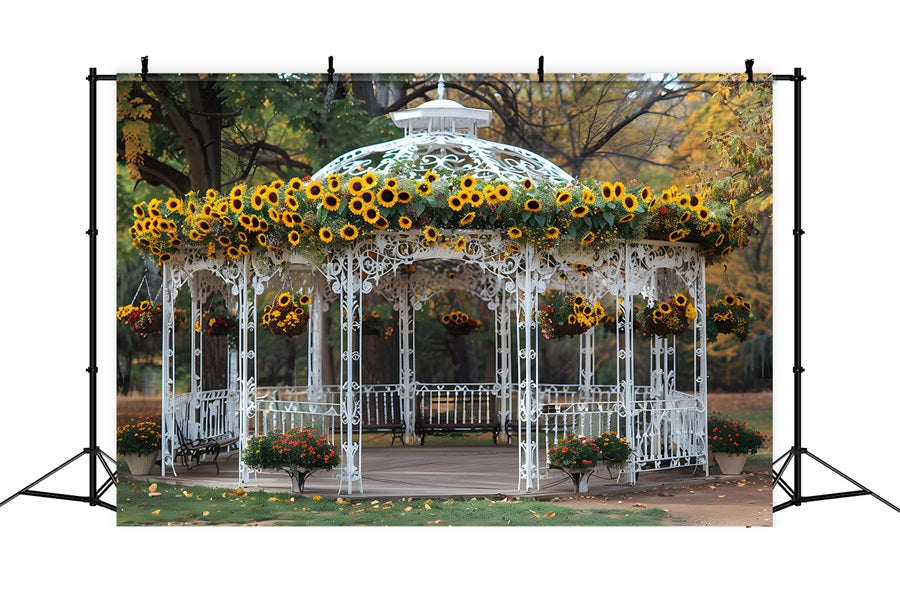 Sunflower Adorned Gazebo Autumn Park Backdrop UK RR7-294