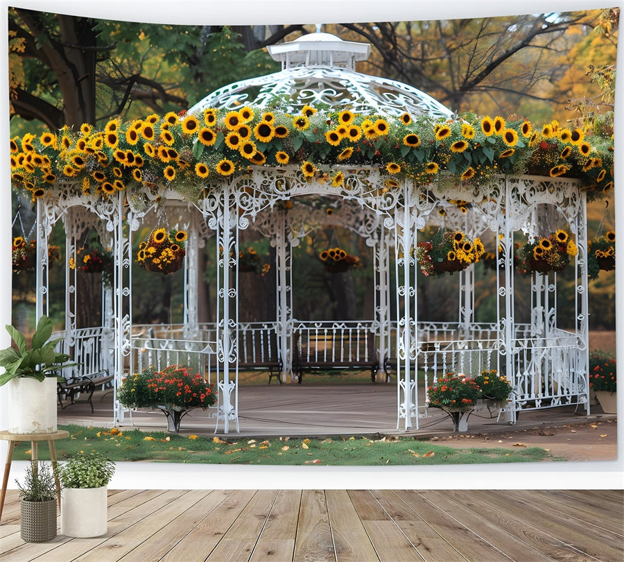 Sunflower Adorned Gazebo Autumn Park Backdrop UK RR7-294