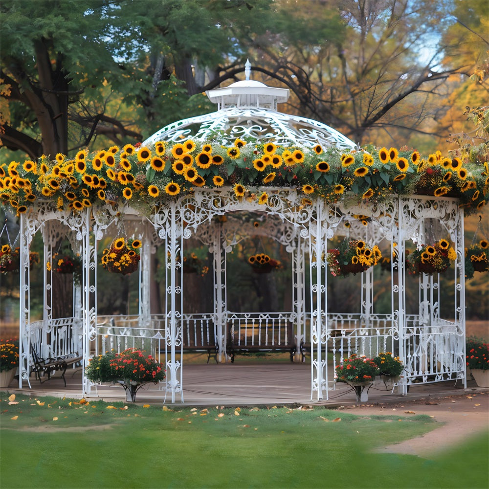 Sunflower Adorned Gazebo Autumn Park Backdrop UK RR7-294