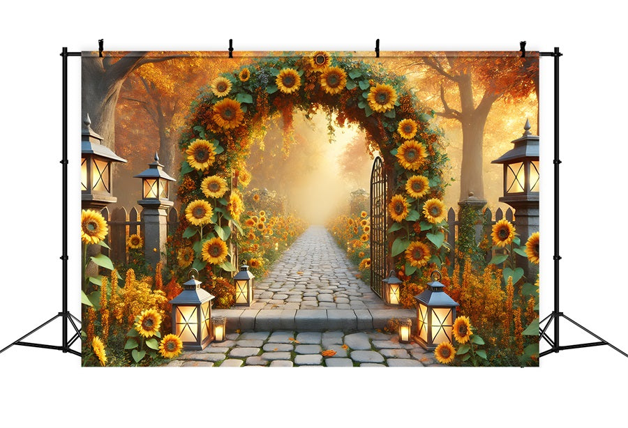 Sunflower Archway Lanterns Autumn Garden Backdrop UK RR7-295