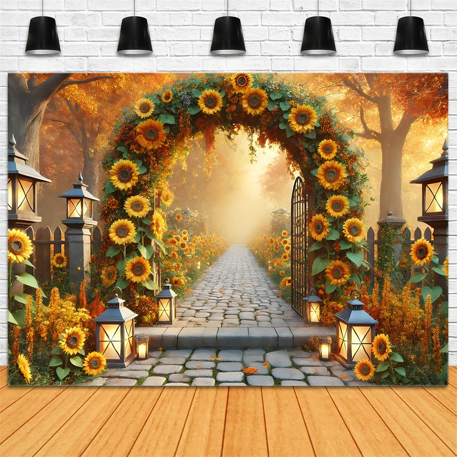 Sunflower Archway Lanterns Autumn Garden Backdrop UK RR7-295