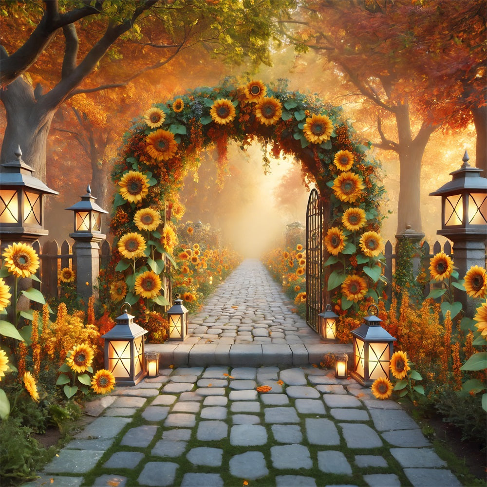 Sunflower Archway Lanterns Autumn Garden Backdrop UK RR7-295