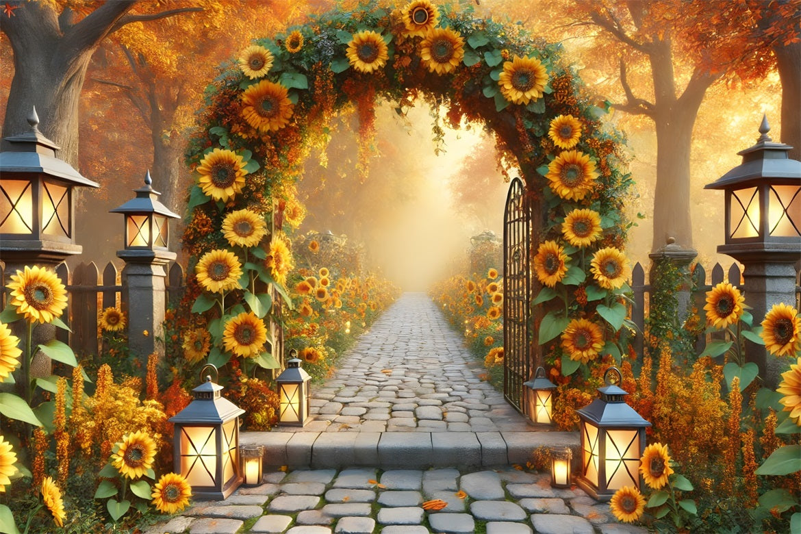 Sunflower Archway Lanterns Autumn Garden Backdrop UK RR7-295