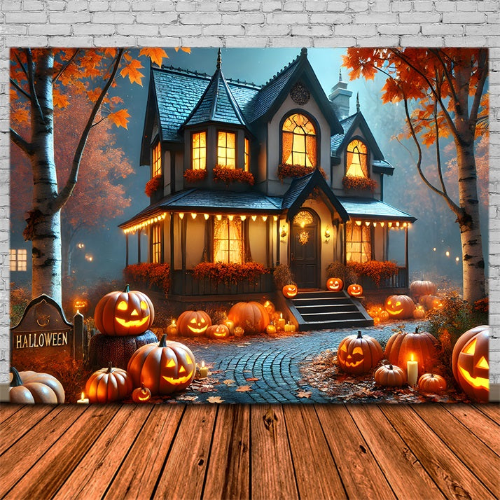 Halloween Pumpkin Lanterns Cozy Cottage Backdrop UK RR7-297