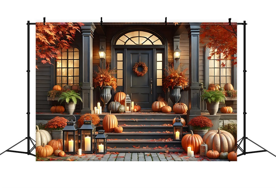 Autumn Front Porch Pumpkins Lanterns Backdrop UK RR7-298