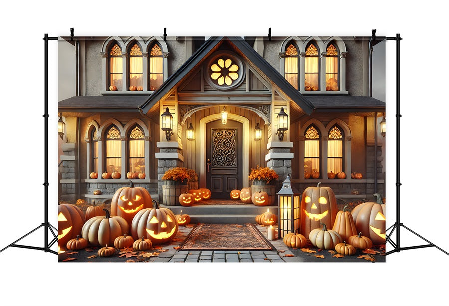 Halloween Pumpkin Lanterns Victorian House Backdrop UK RR7-299