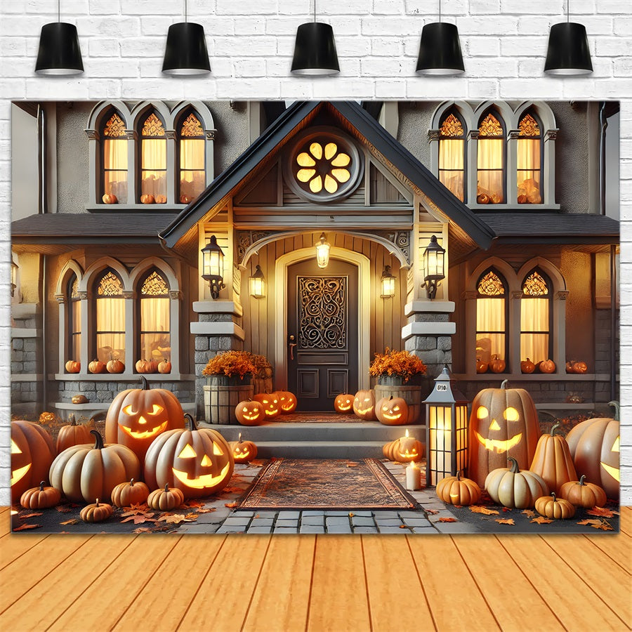 Halloween Pumpkin Lanterns Victorian House Backdrop UK RR7-299