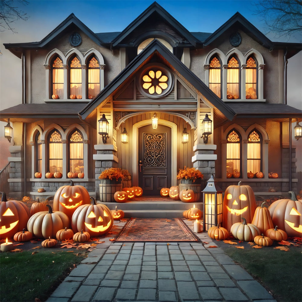 Halloween Pumpkin Lanterns Victorian House Backdrop UK RR7-299