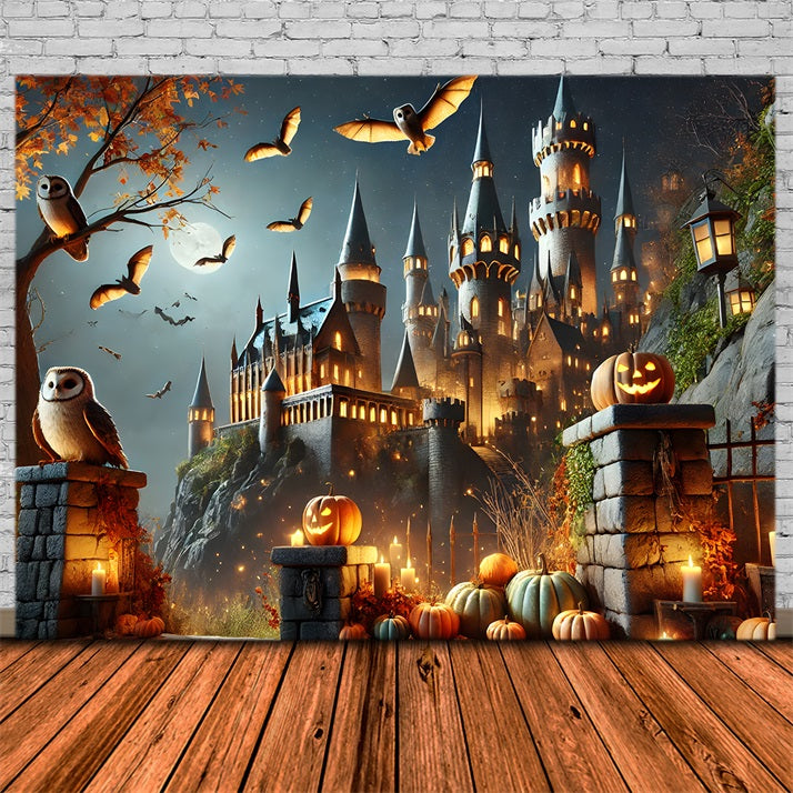 Halloween Pumpkin Lanterns Enchanted Castle Backdrop UK RR7-300