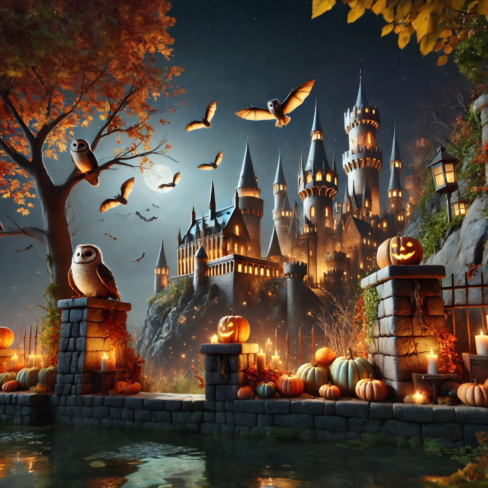 Halloween Pumpkin Lanterns Enchanted Castle Backdrop UK RR7-300