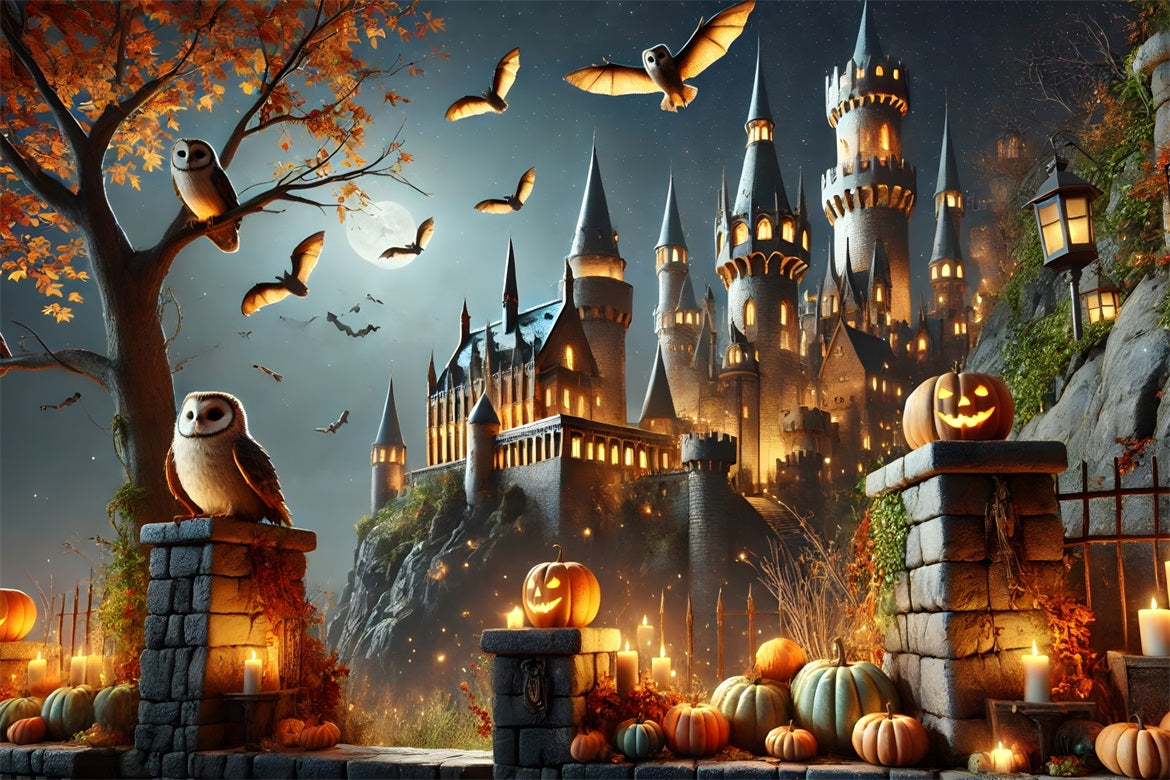 Halloween Pumpkin Lanterns Enchanted Castle Backdrop UK RR7-300