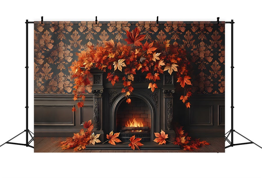 Autumn Leaves Elegant Fireplace Backdrop UK RR7-303